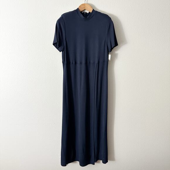 Sara Campbell Navy Wrap Mock Neck Short Sleeve Maxi Dress women's size large - Picture 1 of 12